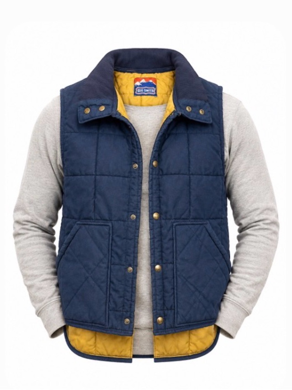 VTG Big Smith Men's Quilted Navy Vest with Yellow Contrast Prop